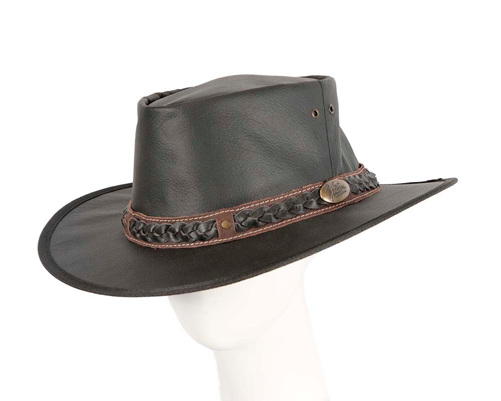 Black Australian Kangaroo Leather Crushable Outback Jacaru Hat-0